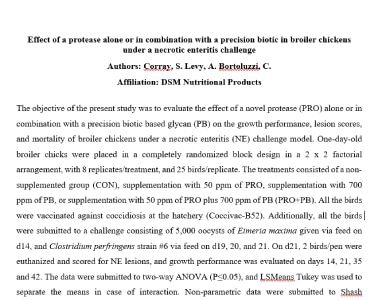 Effect of a protease alone or in combination with a precision biotic in broiler chickens under a necrotic enteritis challenge